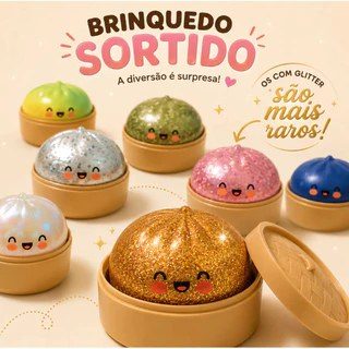 Squishy em formato de bolinho com carinha, em cores sortidas